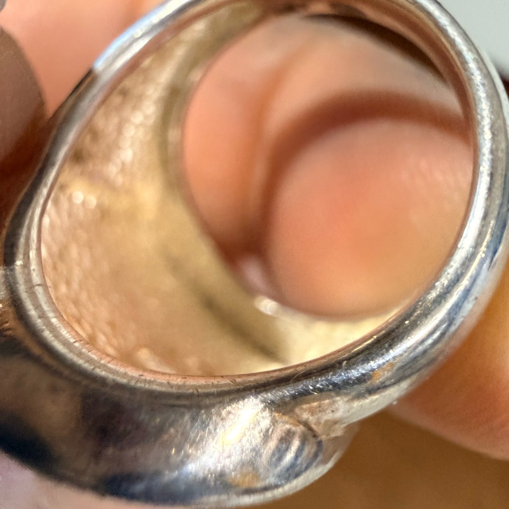 925, Sterling Silver Vintage, Textured Oval Statement Ring Size 6.5 - Picture 5 of 6